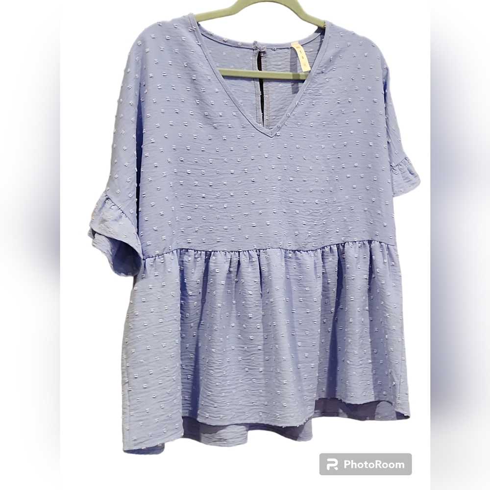 mts Swiss dot Robin Blue Blouse Size Small